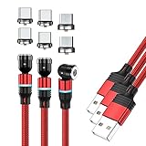 【3本セット 0.5m1m 2m 】マグネット 充電ケーブル 3A急速 USBマグネット ケーブル QC3.0 急速充電 android Type-c Micro usb 磁気 磁石 携帯充電器 (レッド)