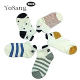 （ヨサン）Yosang「5足セット」子供ソックス 幼児用 女の子 男の子 かわいい アニマル ボーダー 水玉 ドット柄 キッズ靴下 快適 通気 防寒 抗菌防臭 春夏秋冬 綿素材 (M, パンダ)