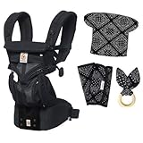 最新 エルゴ 抱っこ紐　Ergobaby（エルゴベビー）OMNI360 cool air/クールエア （ヘッドサポート＋よだれパッド＋うさみみ（歯固め）付）【正規代理店2年間保証付】 (ブラック)