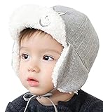 YY-Shop ベビー帽子 パイロット帽子 男の子 女の子 秋冬 キャップ 飛行帽 キッズ 子供 もこもこ 防寒 防風 アウトドア 裏起毛 綿 耳まであったか（6ヶ月～24ヶ月） (1グレー)