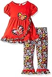 Rare Editions Little Girls' Navy Flower Print W Butterfly Applique Legging Set Coral 4 [並行輸入品]