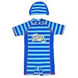 Boys ボーダー柄 ラッシュオール＆スイムキャップ 2点セット (90/ブルー) 【CN-SW010】 男の子ベビー