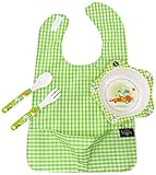 My Friend Huggles Feeding Bowl & Bib, with Food Catcher Pocket, Green [並行輸入品]
