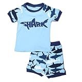 春夏 子供服 キッズ 男の子 上下セット 半袖Tシャツ半ズボン パジャマ さめ柄 ブルー 綿130 140 (4歳(100-110cm), ブルー2)