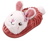 C-Princess 子供 キッズ用 ルームシューズ スリッパ アニマル 動物 ウサギ 可愛い ベビーシューズ 室内履き 幼児 女の子 防寒 あったか 冬 レッド 内寸16cm