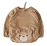 オーガニックコットン防水ベビービブス子供絵画エプロンKHAKI、6-12ヶ月