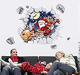 bibitime Merry ChristmasトナカイエルクPull SledサンタBreak Through the壁ステッカー保育園寝室ビニールforベビーキッズ部屋装飾