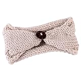 Perfk 女の子　幼児　かぎ針編み　ボタン　伸縮性　ヘッドバンド　ヘアバンド　アクセサリー　赤ちゃん　全9色 - ベージュ