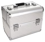 鍵付き 3段式 工具箱 大容量 アルミ製 多収納 工具 道具 ケース 部品 パーツ ツール ボックス 化粧 メイク道具 収納箱 DIY 頑丈 丈夫 キーロック (シルバー)