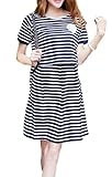 (ミウォルナ) マタニティ ワンピース ボーダー 授乳口付き ネイビー ホワイト 半袖 M