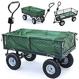 ガーデントロリー、ステアリングとフォールディングサイドとオフロードタイヤ付き四輪輸送金属カート、耐荷重300kg