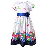 OKIDSO　子どもワンピース　女の子ドレス　　フォーマル　プリンセス　入学式　ピアノ発表会　七五三　夏用　蝶プリント　青色　100/110/120/130/140ｃｍ　お洒落 (130CM)