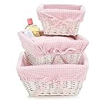 Set of 3 Baby Girl Nursery Storage Baskets - White Willow with Pink Cotton Gingham Fabric by Burton 