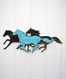 Authentic Monogram & Custom Art Three Running Horses Sign Distressed Wood Rustic Wall Art [並行輸入品]