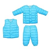 【YW】ダウンジャケットセット ベビー・ダウンジャケットコートとズボンとチョッキ無地のコート (90cm, 靑い)