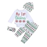 新生児服　クリスマス　ベビー上下セット　My 1st Christmas　かわいい長袖ロンパース　総柄パンツ　帽子　ヘアバンド　ルームウェア　赤ちゃん　プレゼント　0-18M