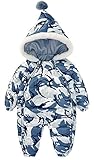 FEOYA ジャンプスーツ カバーオール 新生児 出産祝い ベビー 幼児用 ダウン 防寒着 赤ちゃん ロンパース 冬 子供服 カモフラージュ ブルー 80cm