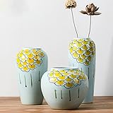 陶磁器の手描きの大きい花瓶 家居には装飾品がドアベル現代簡約靑白磁器花瓶 吉祥如意 3PC