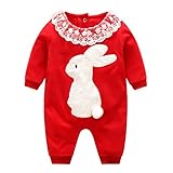 エルフ ベビー(Fairy Baby)ベビー服 長袖 女の子ロンパース カバーオール 四季兼用 可愛い兎プリント レッド 59cm