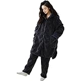 フリースガウン レディース パジャマ 2点セット もこもこ 着る毛布 フード付き ロング丈 寝巻き ネグリジェ フランネル バスローブ 秋冬 保温 ふわもこ ゆったり 大きいサイズ 部屋着 ナイトガウン