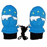 ミトン ベビー 男の子 女の子 手袋 グローブ 撥水 裏ボア ひも付 ターコイズ 1-2才