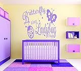 Design with Vinyl RAD 718 2 Butterfly Kisses Ladybug Hugs Baby Girl Bedroom Wall Decal Purple 16 x 2