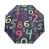 ALAZA 自動開閉式折りたたみ傘 数学柄 数字柄 アラビア数字柄 ポリウレタンコーティング カスタムデザイン ネイビー 夏 8本骨 収納ケース付 UV 3段折 日焼け対策 プレゼント