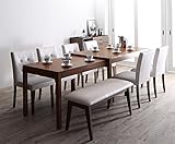 片手でらくらく伸長スライド式ダイニング8点セット 天然木 【伸縮テーブル(幅135-235cm)1＋チェア6＋ベンチ1】 (チェア：ホワイト6脚＋ベンチ：ホワイト1台)