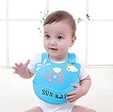 お食事エプロン スタイ よだれかけ 新生児 baby 出産祝い ギフト プレゼント用 ポケット付き シリコンビブ 6ヶ月～3歳 (ブルー)