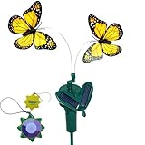 HQRP庭のためのツインイエローソーラーフライングなびくモナークバタフライ花植物+ HQRP UVメーター