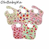 Ohbabyka5点セット ビブ お食事エプロン スタイ よだれかけ スーパービブ 防水 袖なし 保育園 ベビー用エプロン 給食 ポケット付き 赤ちゃん用エプロン 離乳食エプロン (SZY010715
