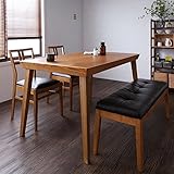 【商品名】ruis  材質：テーブル 天然木ホワイトアッシュ突板(ラッカー塗装) 脚:天然木ホワイトアッシュ ・ダイニングテーブルセット 4点 チェア 2脚 ベンチ ナチュラル 北欧ヴィンテージテイスト 食卓【サイズ】テーブル：幅135×奥