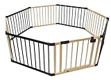 ネビオ 木製オートクローズドア付ベビーサークル 8枚パネル (ナチュラル×ダークブラウン)