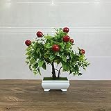 人工フルーツオレンジAppleレモンツリー盆栽のウェディングパーティーホーム装飾フェイクグリーンポット植物花装飾 レッド SEDFGJ32833513765