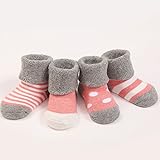 子供ソックス可愛い赤ちゃん ベビー 新生児 柔らかい秋冬靴下外用ムール用お祝い出産祝い保温靴下4足セット (Ｍ, ピンク) [並行輸入品]