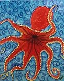 Red Octopus装飾セラミック壁アートタイル8 x 8