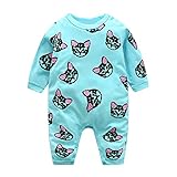 Domybest ベビー服　ロンパース ボディスーツ 可愛い　女の子 男の子 キャットプリント　長袖　 ジャンプスーツ ベビーロンパース 春夏 出産祝い 新生児　ベビー服(80, ブルー)