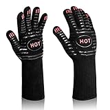 JingXiGuoJi BBQ Gloves Silicone Heat Resistant, Oven Mitts EN407 Certified Double-sided Use Non-slip