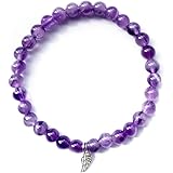 Positive Lady Natural Amethyst Bracelet with 925 Sterling Silver Angel Wings Four Leaf Clover Rudder Heart Charm 6mm Healing 