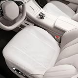 車用 シートカバー カーシートカバー シートクッション 高級PUレザー カーシートクッションセット 座面 通気性メッシュ ダブルバックル固定 汗対策 クール 調整可能 車用 フリーサイズ 車用 シートカバー 防水 運転席 助手席 座面 座席シート おしゃれ 車 内装 全周りカバータイプ (ホワイト, 運転席+助手席２点セット)