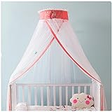 円形蚊帳　吊り下げ ベビーベッド　円柱形蚊帳　ホワイトレース 天蓋カーテンテント式蚊帳　家具　装飾　寝具　子供部屋カーテン(ピンク)