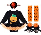 (フィーショー)FEESHOW　ハロウィン 魔女風　チュチュロンパース風スカート　長袖　4点セット　目立度MAX　パンプキン ベビー衣装　仮装 コスチューム イベント　テーマパーク　パーティー　写真撮