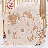 5重ガーゼ ベビーケット 湯上りタオル ひざ掛け 肌に優しい 無添加 ふわふわガーゼタオル 子供バスタオル キッズ用ブランケット 毛布 通気性が良い 100×100cm (イルカ)