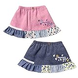 ベビー服 女の子 スカート ボトム 裏起毛 フリル付 柄切替 刺繍 杢調 ウエストゴム 女児 ベビー (1.ピンク/80cm)