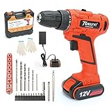 TOKUYI コードレスドライバードリル 12V 電動ドライバーセット 18段トルク調整 2段階変速 正逆転切り替え LEDライト付き 1.5Ahリチウムイオン充電式 部品・ケース付属