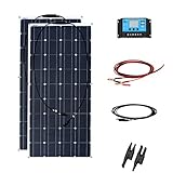 XINPUGUANG 2*100W 18V 単結晶フレキシブル基板2枚+ 20A青色コントローラー1 + 3M赤色黒色ワニ口クリップライン1セット+ 3MMC4コネクターライン1セット+2対1アダプタ