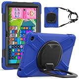 Doo Fire HD 10 2023用ケース 2023年発売 Fire HD 10/10 Plus 第13世代用耐衝撃カバー リングハンドル 360°回転 180°角度調整可能 取り外し/長さ調整可能の肩掛けー付き シリコーン＋硬PC素材 三層構造 子供用 Fire HD 10 第13世代 10.1インチ タブレットケース（ブルー）