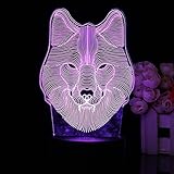 3d wolf head remote control led night light 7 color change