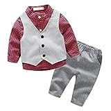 FEYG 男の子 フォーマル セット ベビー お出かけ 服 上下セット シャツ ベスト ズボン ３点セット (80, レッド)