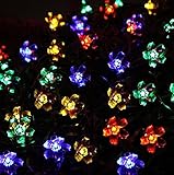 電源不要 フラワー イルミネーション LED 50灯 屋外 防水 レインボー 花 ソーラーパネル + ソーラー LED キーホルダー 付き